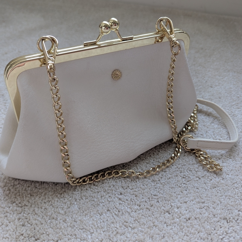 LC Lauren Conrad Cream Clutch with Gold Chain